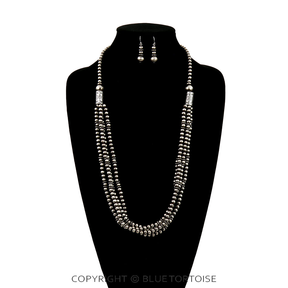 Navajo Style Pearl and Bead Multi-Strand Necklace Set - Image 2