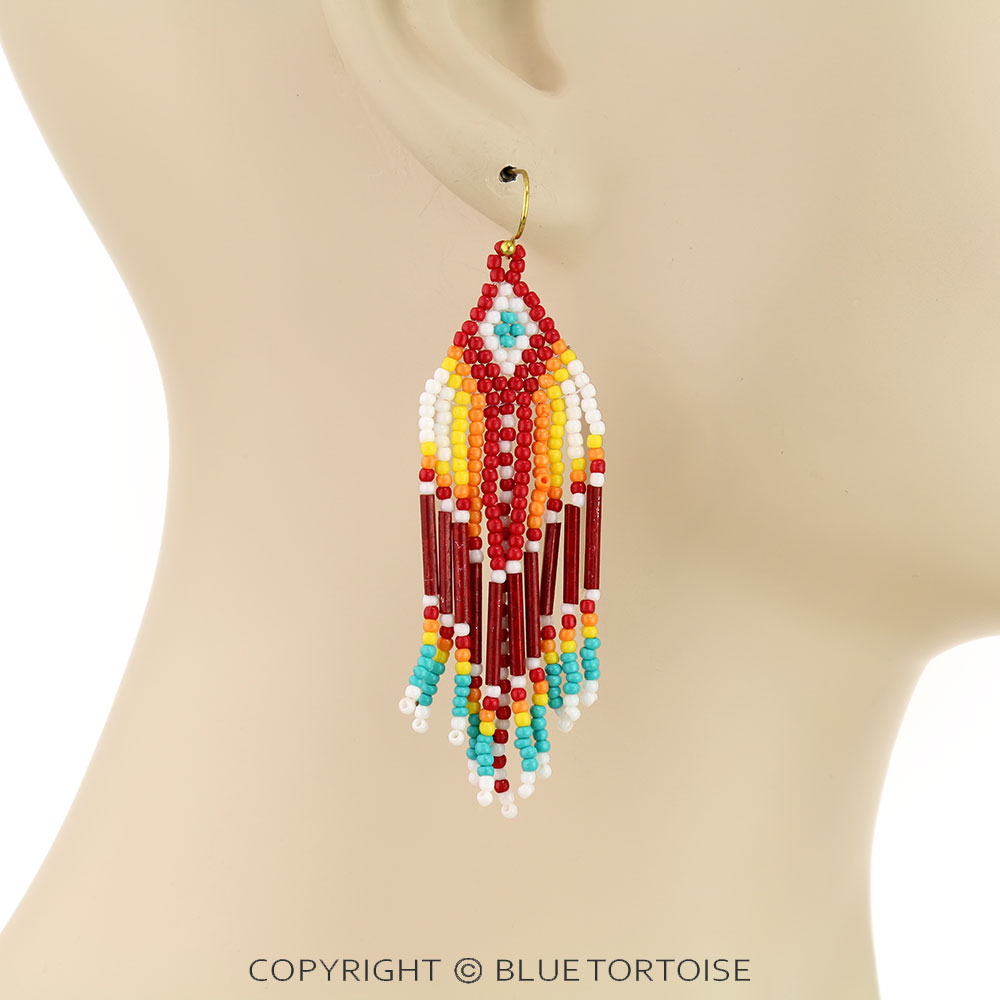 Western Seed Bead Fringe Dangle Earrings - Image 2