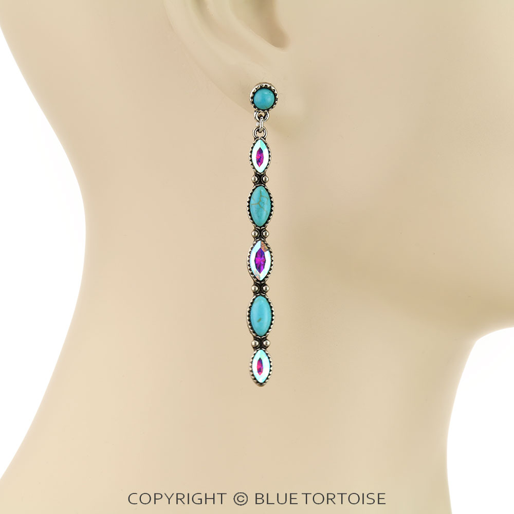 Western Design Stone Dangling Earrings - Image 2
