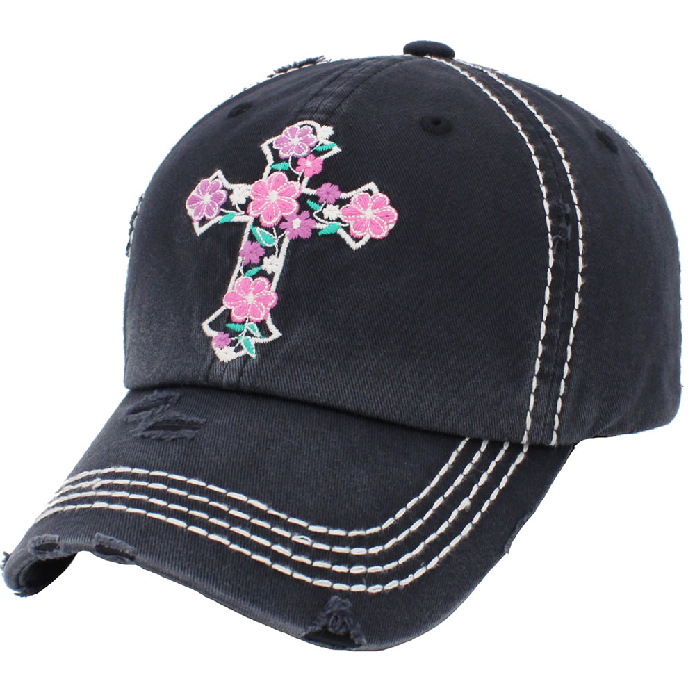 Floral Cross Washed Vintage Ball Cap - Image 2