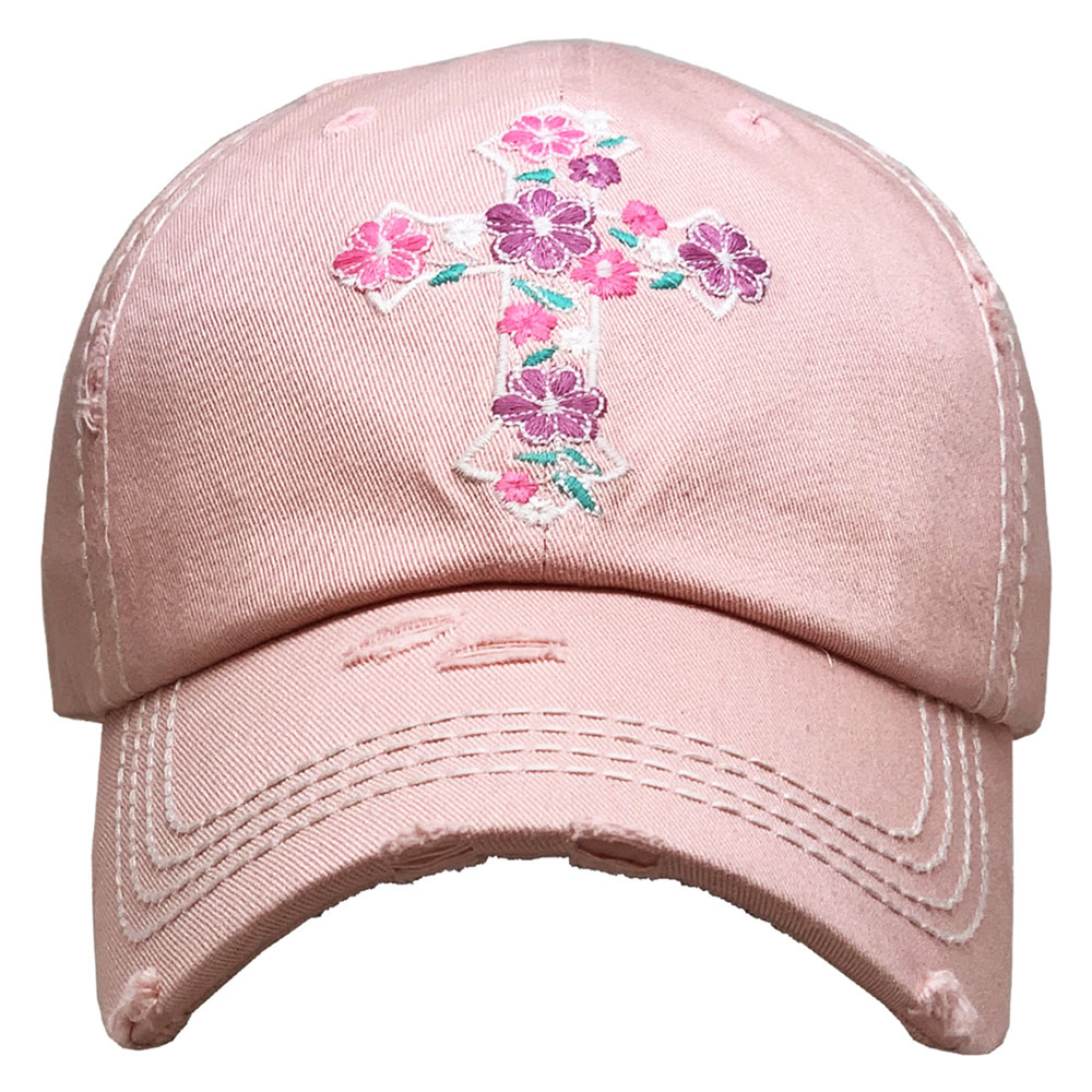 Floral Cross Washed Vintage Ball Cap