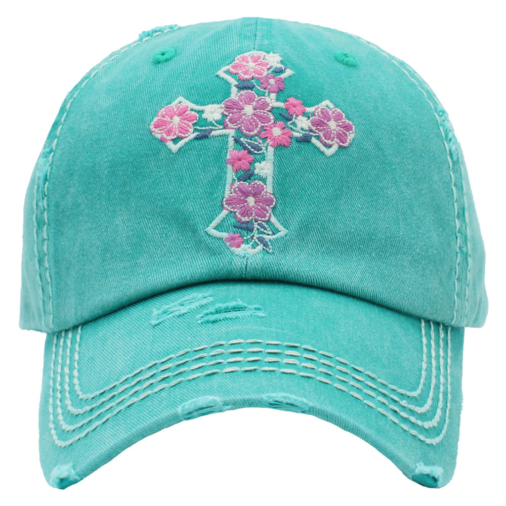 Floral Cross Washed Vintage Ball Cap