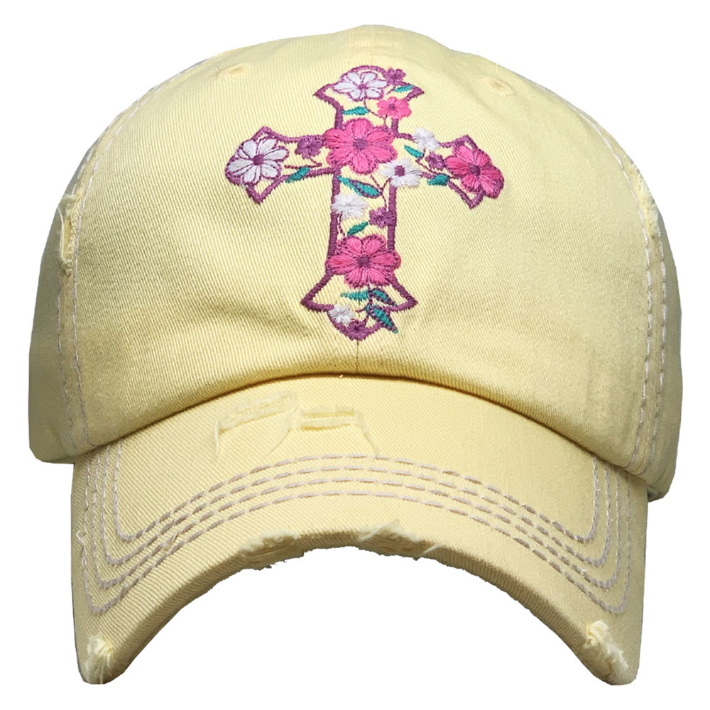 Floral Cross Washed Vintage Ball Cap
