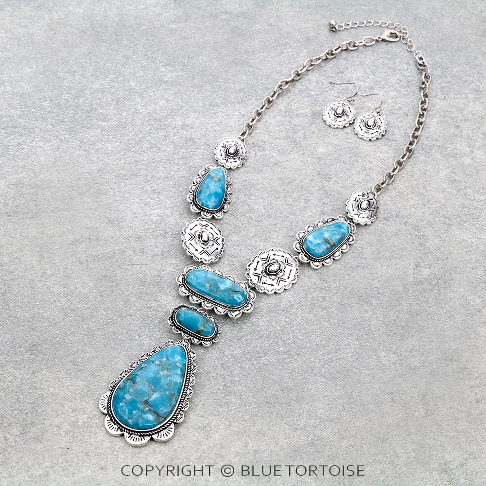 Western Hand Crafted Stone with Concho Necklace Set