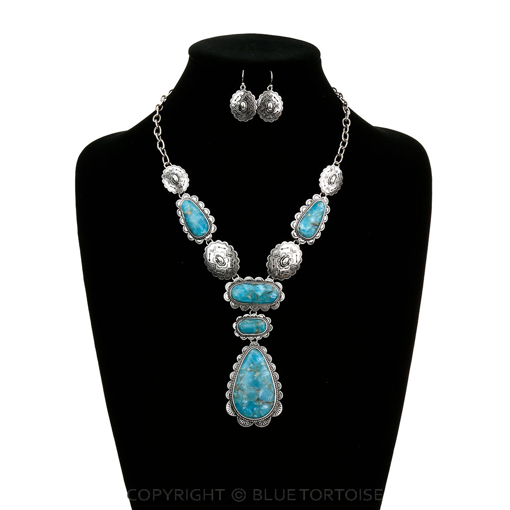 Western Hand Crafted Stone with Concho Necklace Set - Image 2