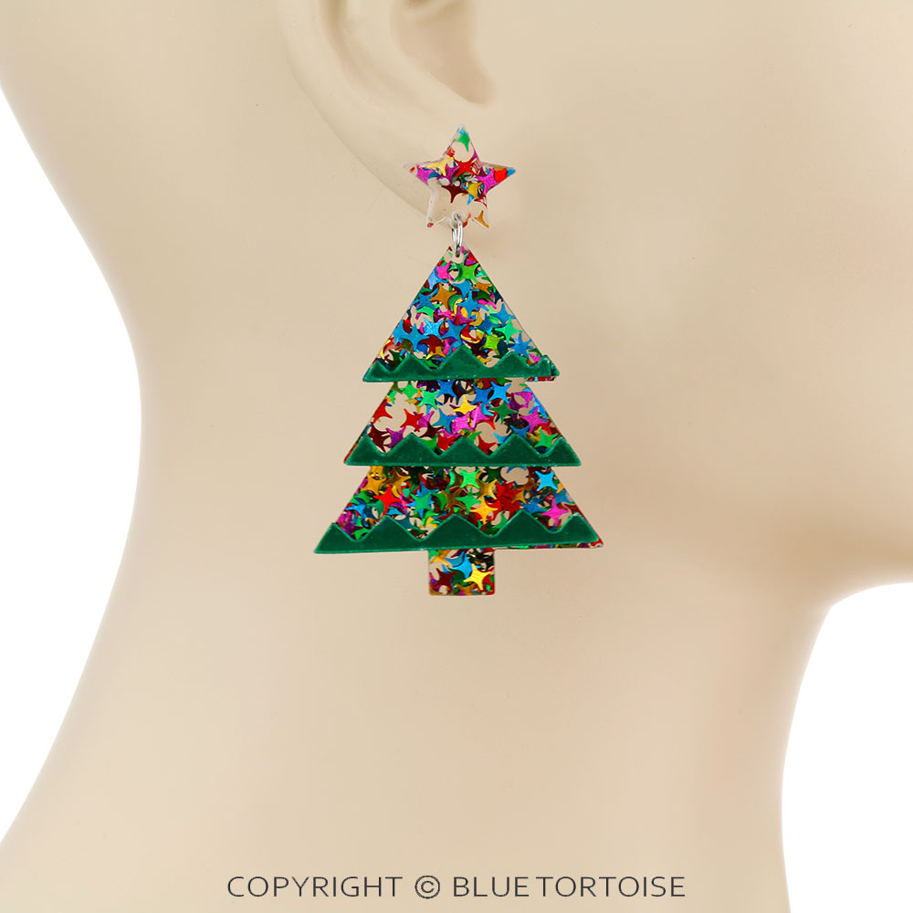 Christmas Holographic Tree Stud Earrings - Image 2