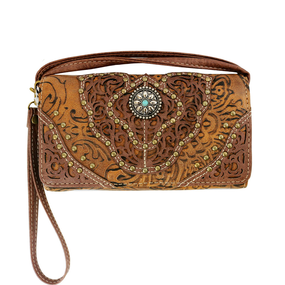 Western Tooled Faux Leather with Concho Wallet