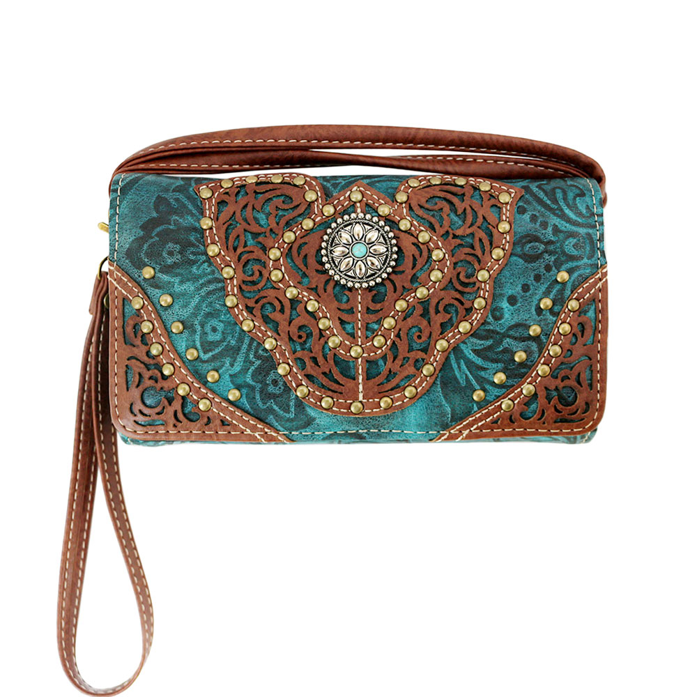 Western Tooled Faux Leather with Concho Wallet