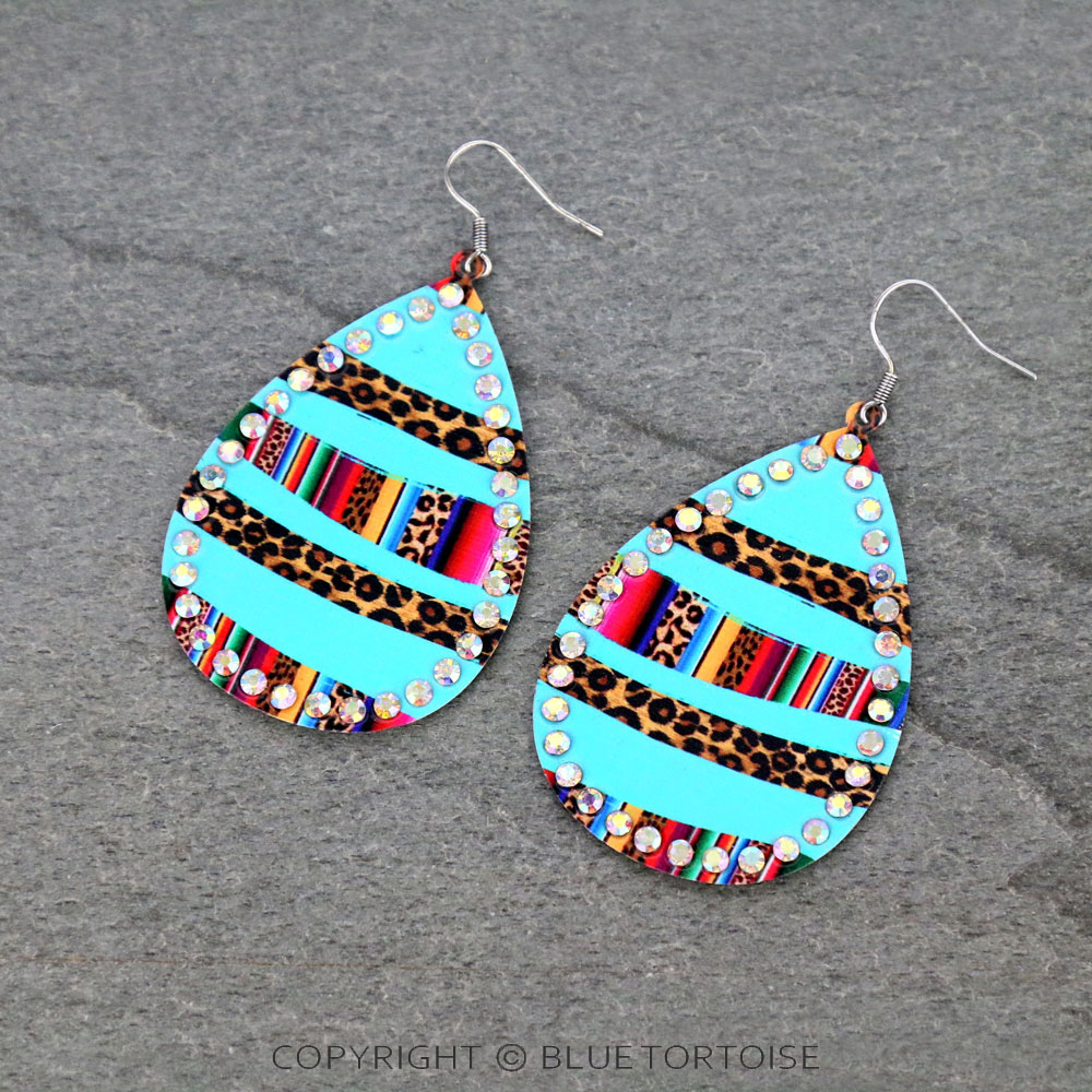 Serape and Leopard Printed Teardrop Dangle Earrings