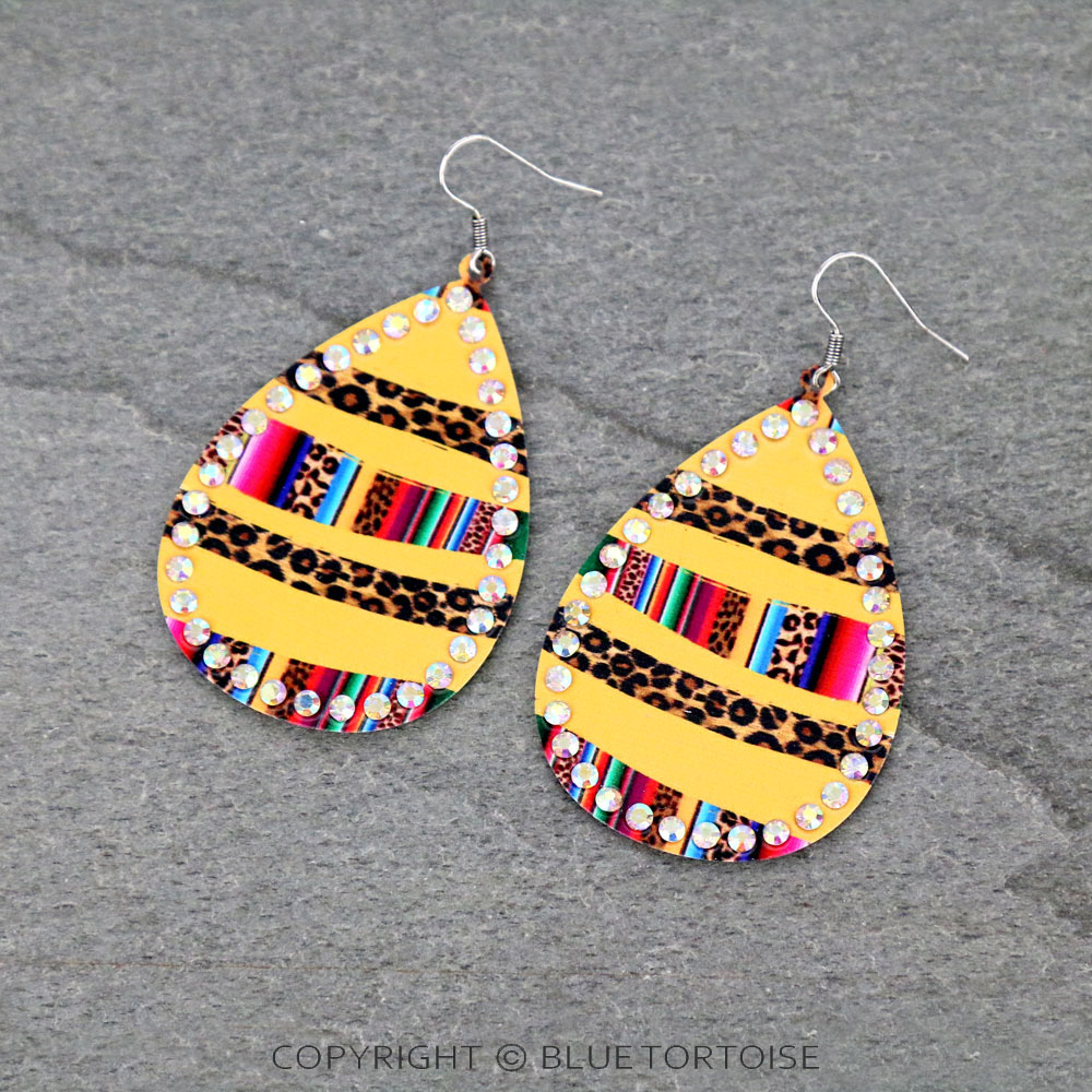 Serape and Leopard Printed Teardrop Dangle Earrings