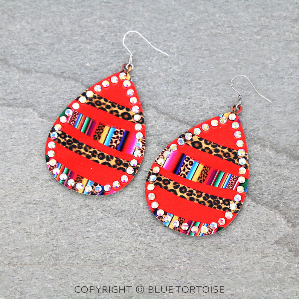 Serape and Leopard Printed Teardrop Dangle Earrings