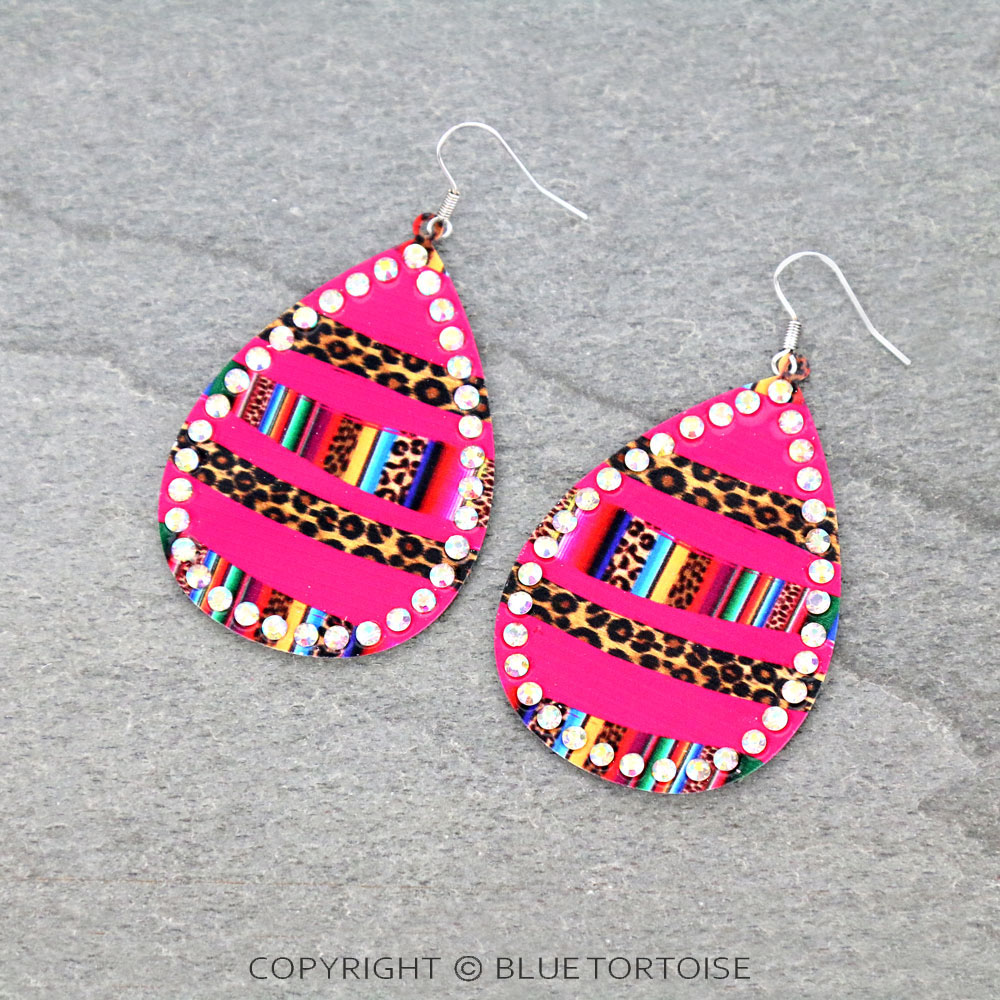 Serape and Leopard Printed Teardrop Dangle Earrings