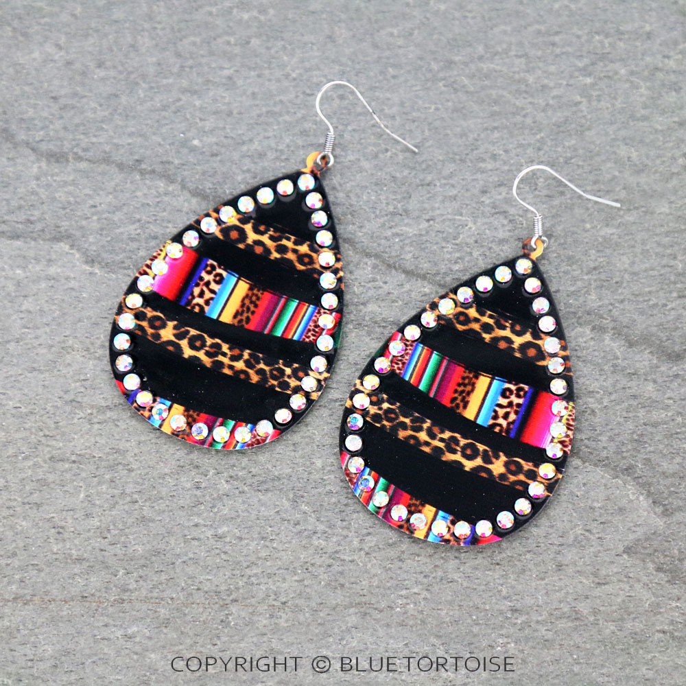 Serape and Leopard Printed Teardrop Dangle Earrings
