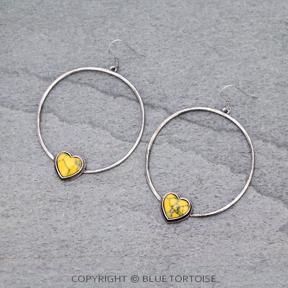 Heart Stone Hoop Dangle Earrings