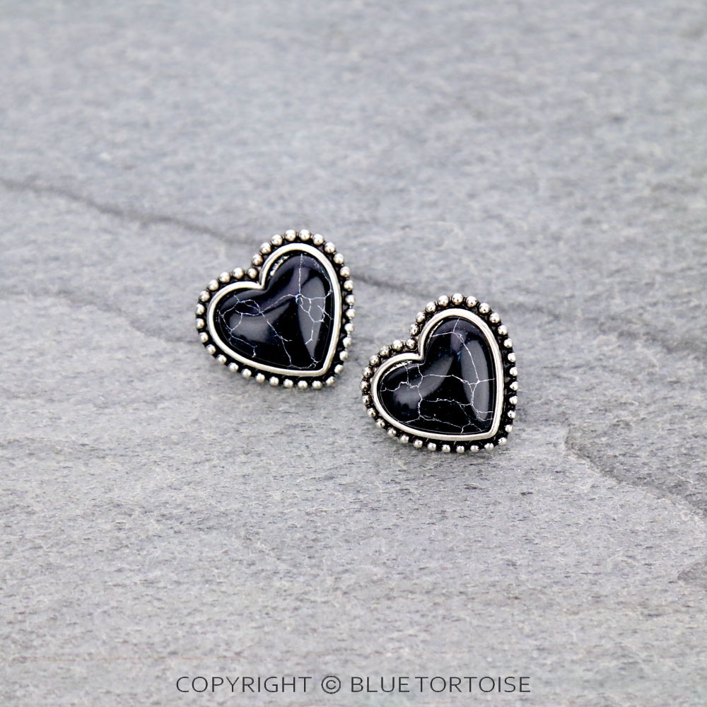 Heart Stone Stud Earrings