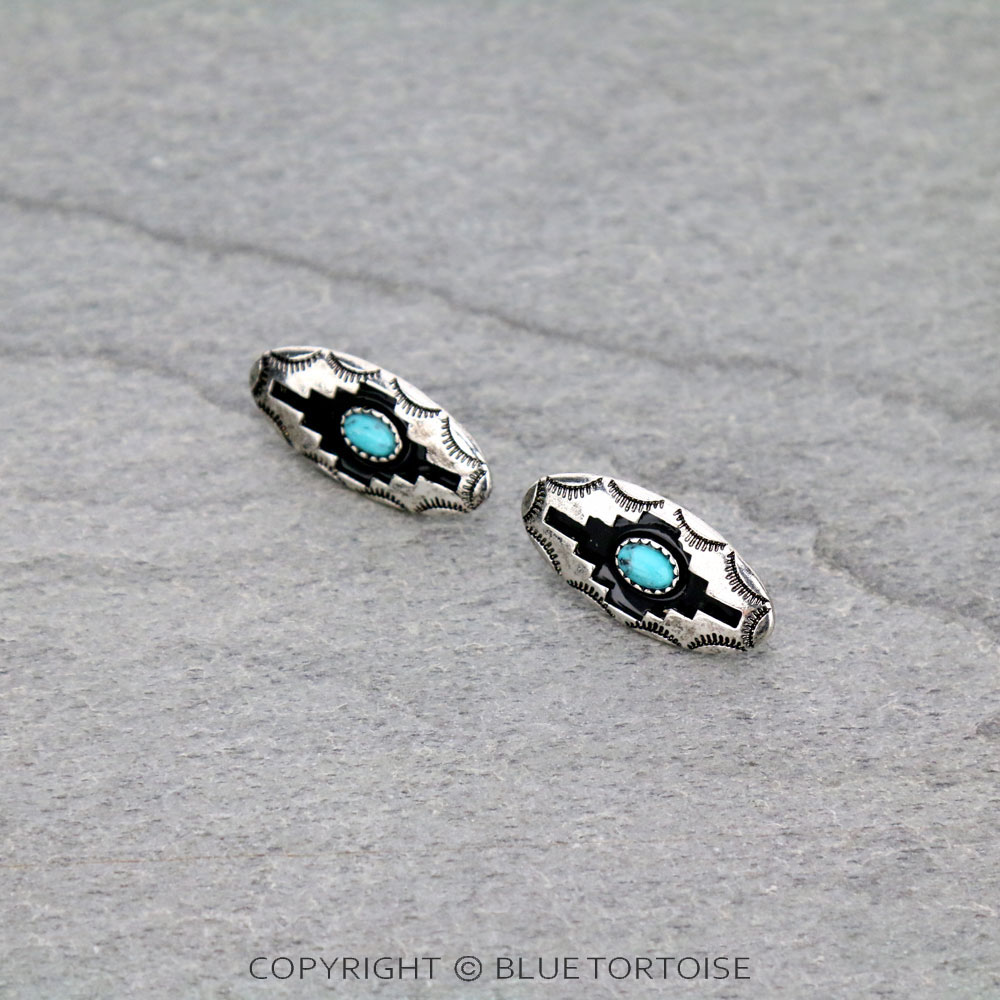 Aztec Patterned Metal Stud Earrings