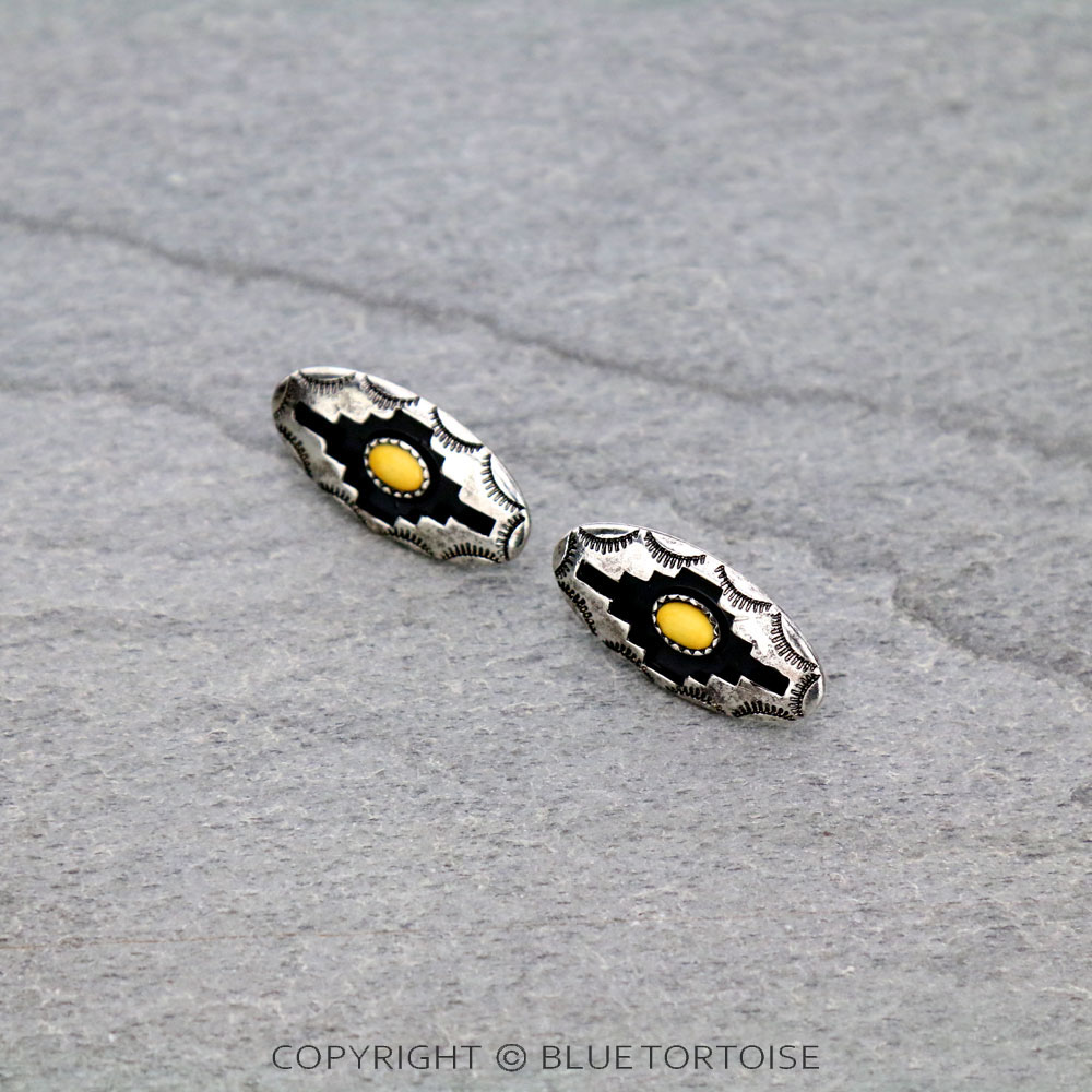 Aztec Patterned Metal Stud Earrings