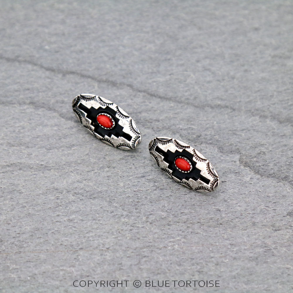 Aztec Patterned Metal Stud Earrings