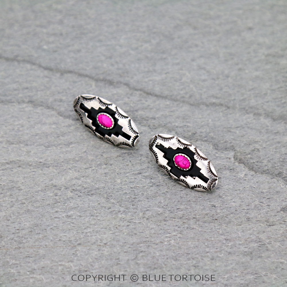 Aztec Patterned Metal Stud Earrings