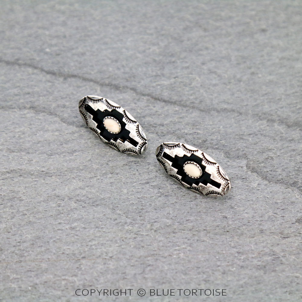 Aztec Patterned Metal Stud Earrings
