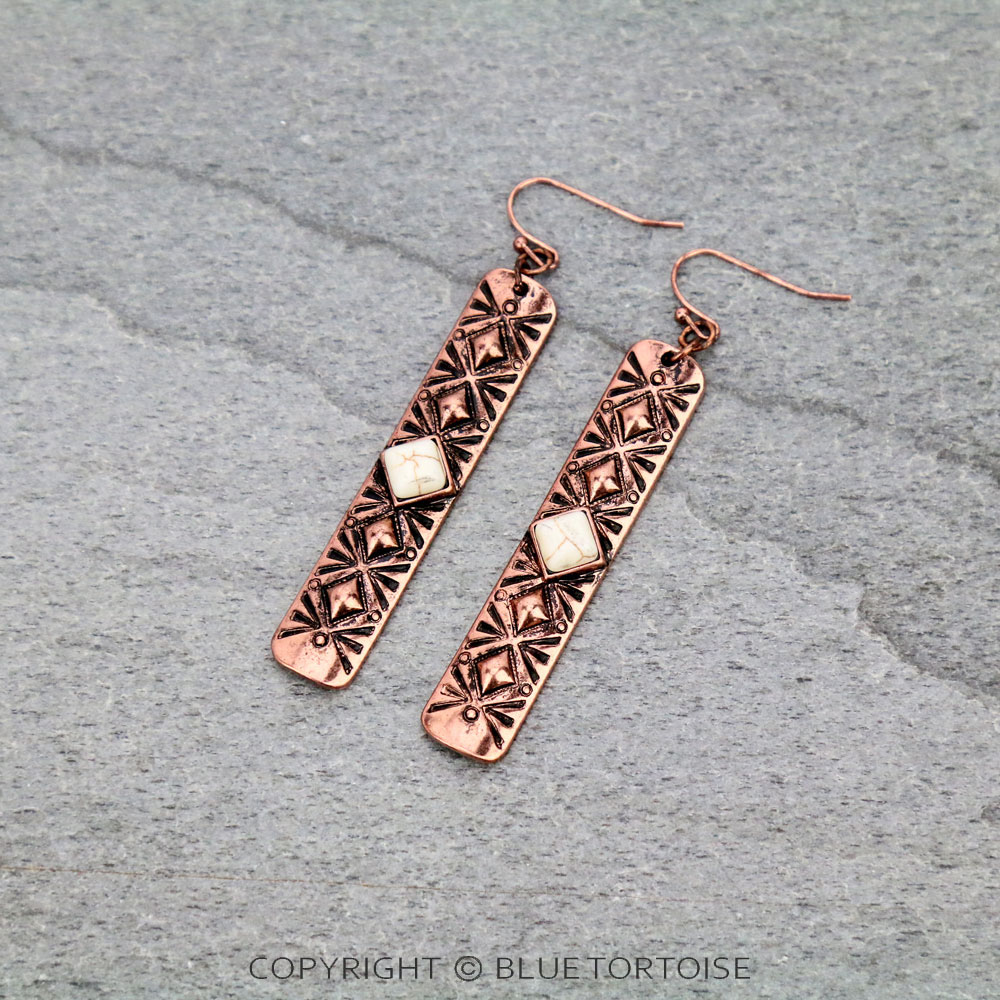 Western Semi Stone Bar Dangle Earrings