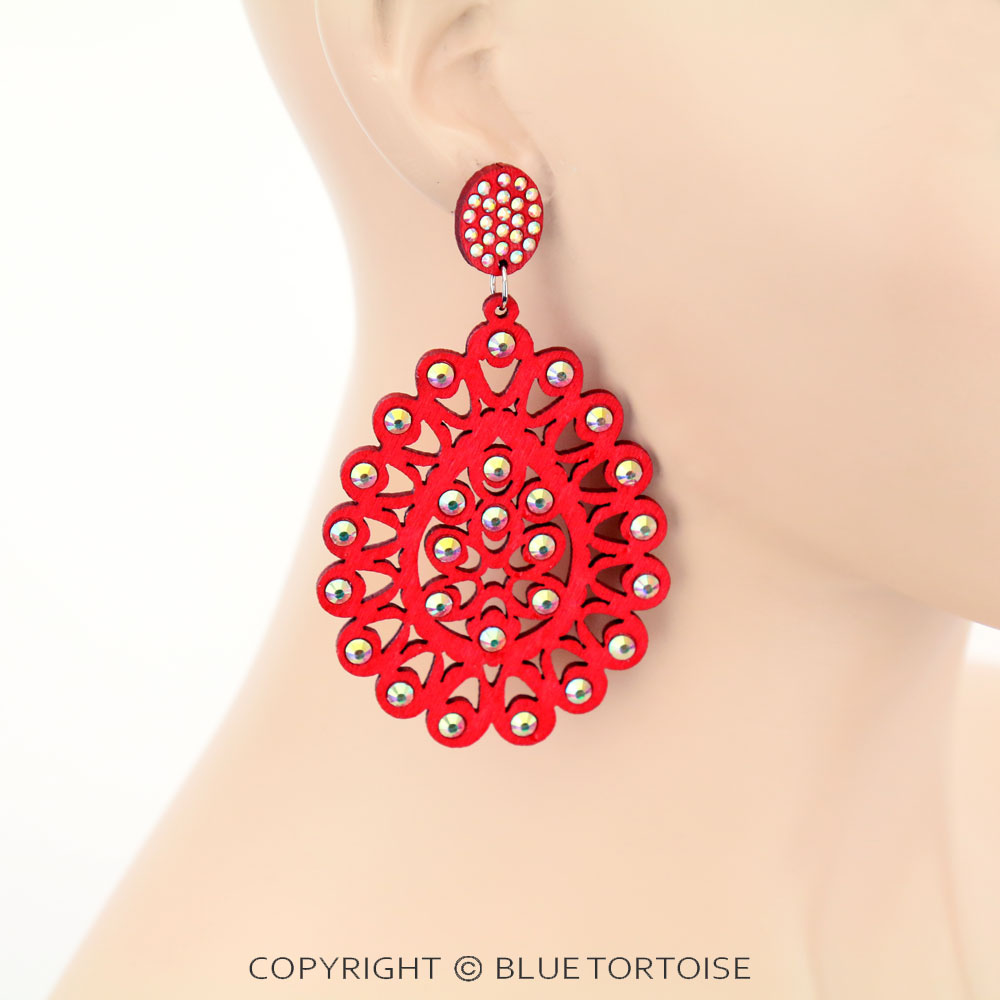 Wooden Teardrop Stud Earrings - Image 2