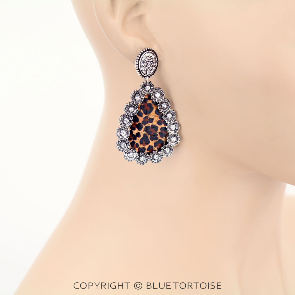 Teardrop with Leopard Stud Earrings - Image 2