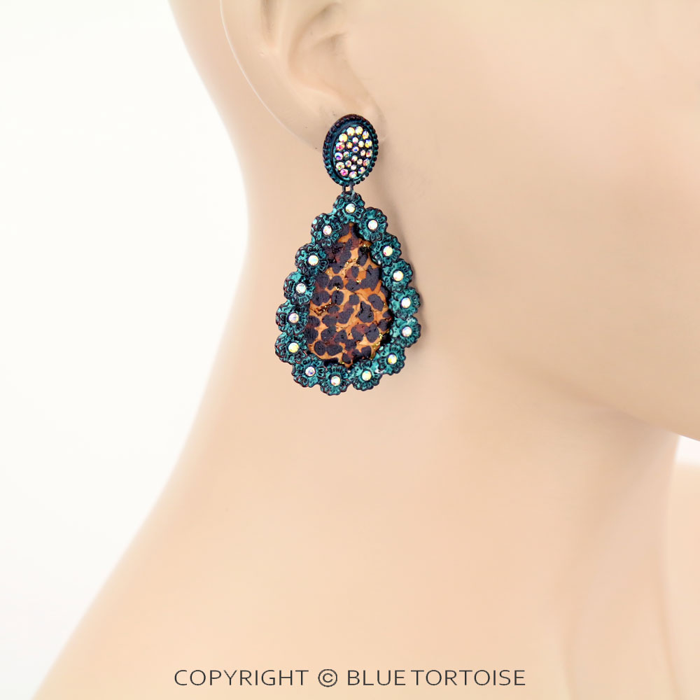 Teardrop with Leopard Stud Earrings - Image 2