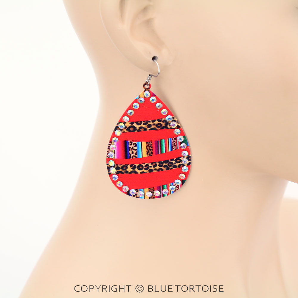 Serape and Leopard Printed Teardrop Dangle Earrings - Image 2