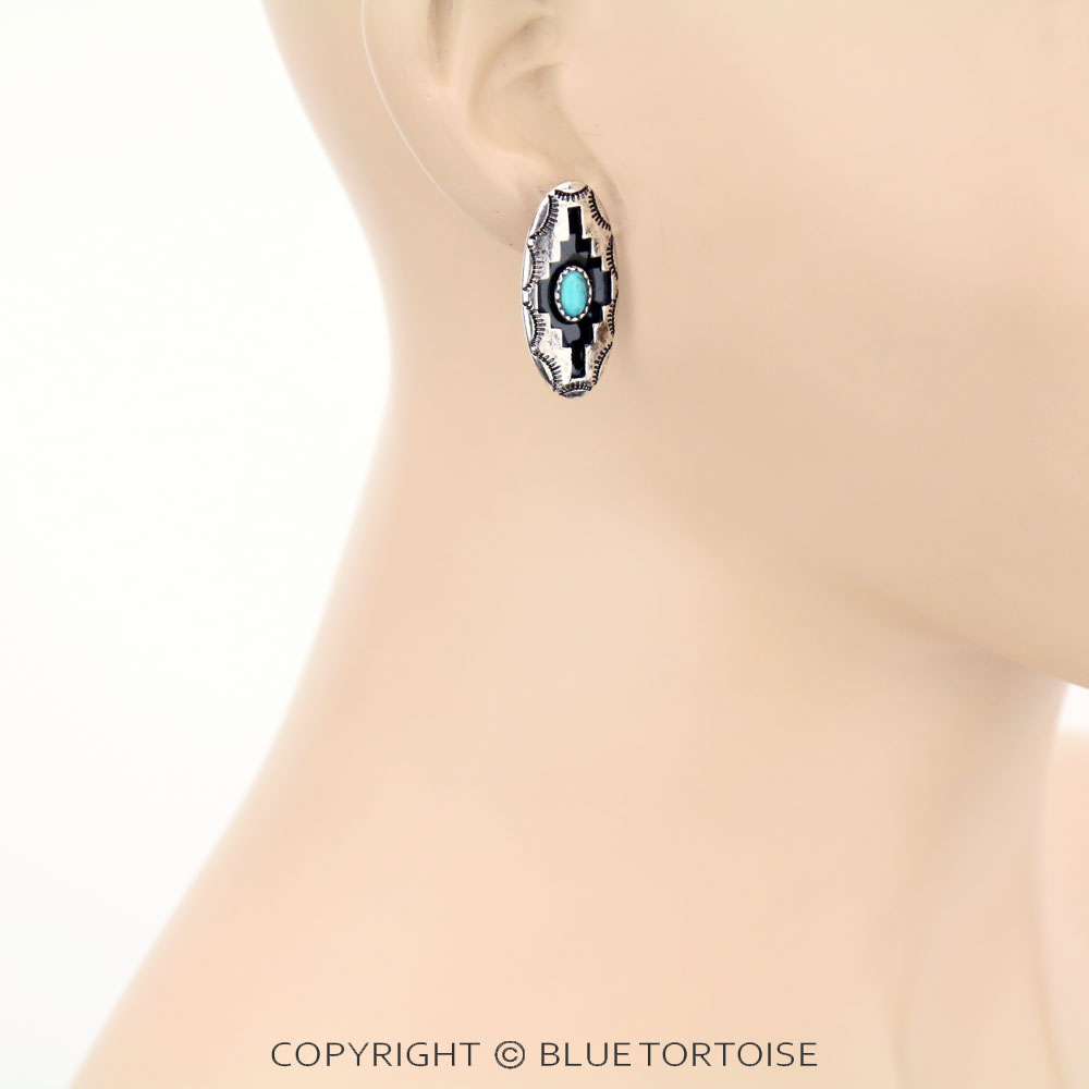 Aztec Patterned Metal Stud Earrings - Image 2