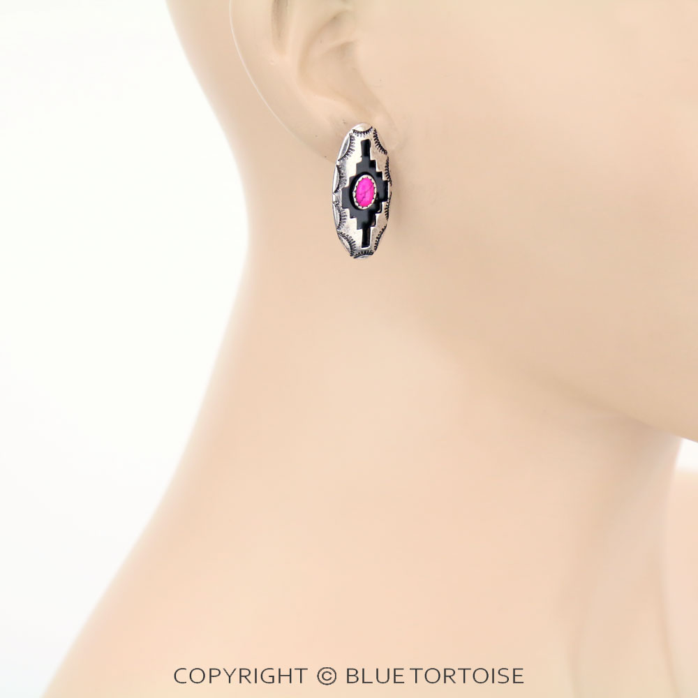 Aztec Patterned Metal Stud Earrings - Image 2