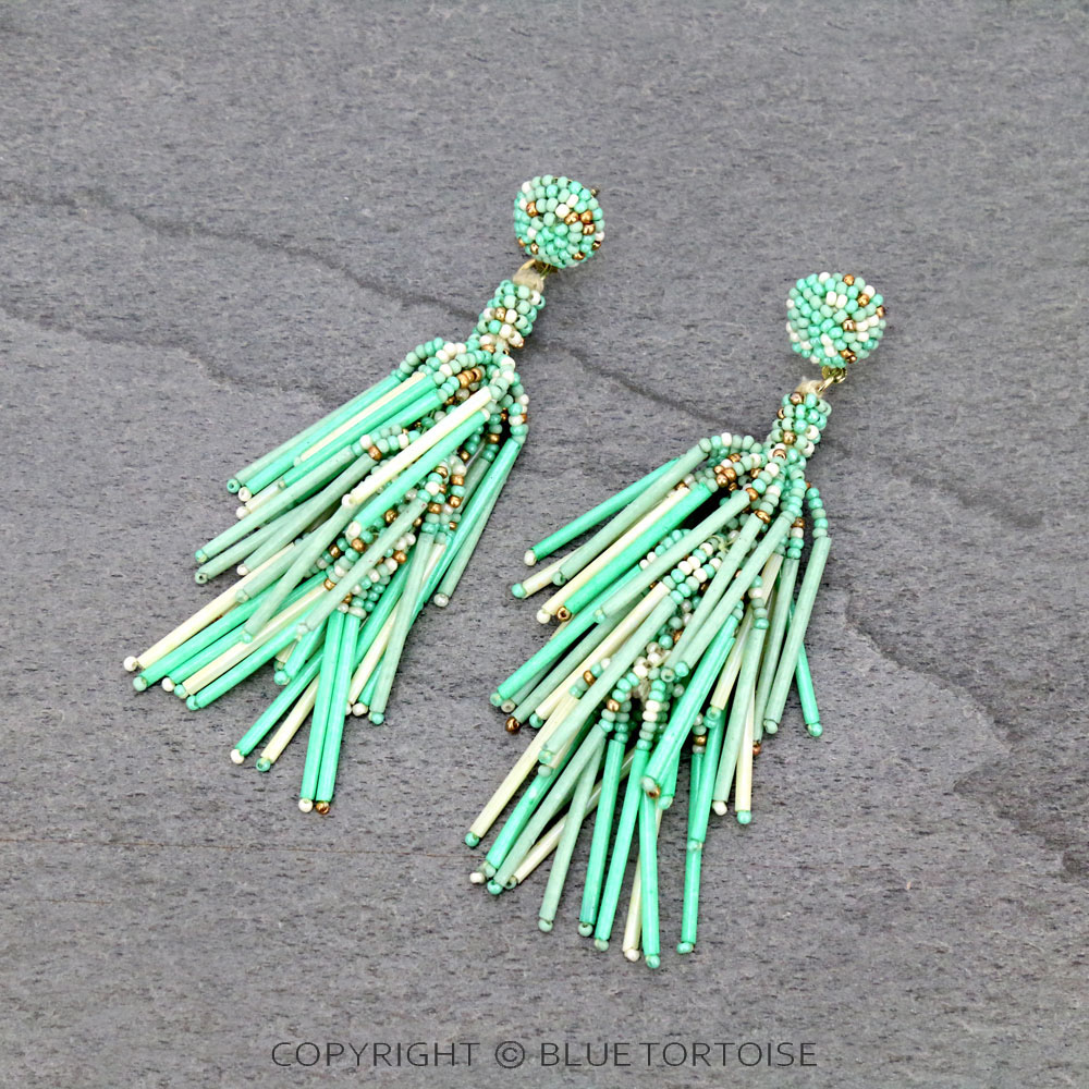 Seed Bead Fringe Stud Earrings