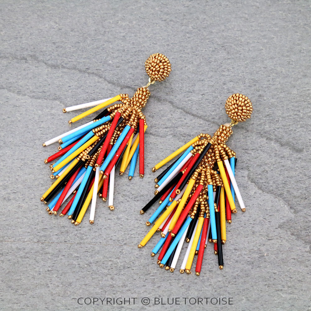 Seed Bead Fringe Stud Earrings