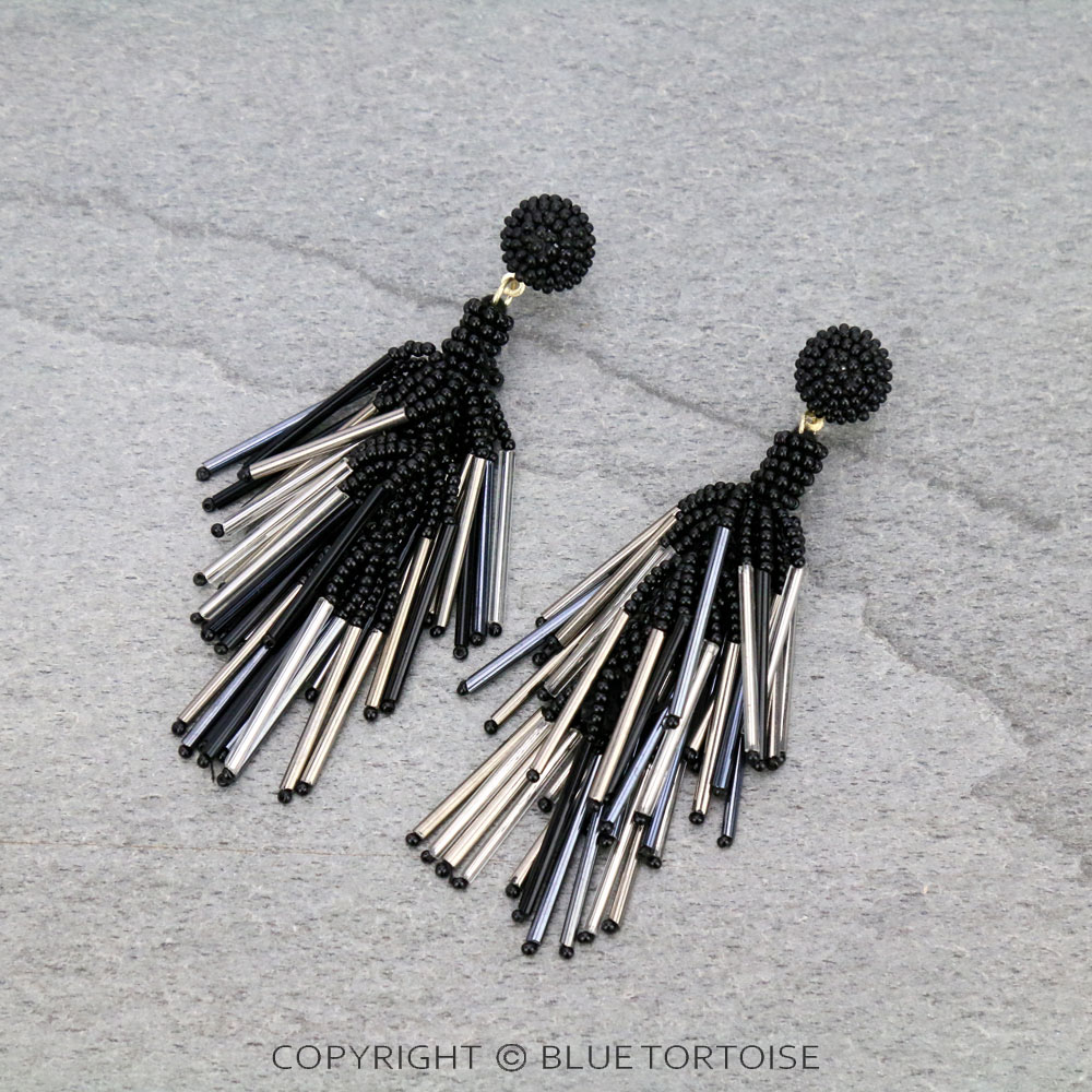 Seed Bead Fringe Stud Earrings