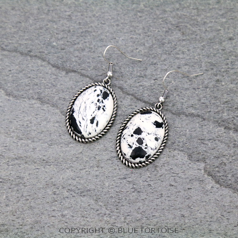 Western Oval Stone Dangle Earrings