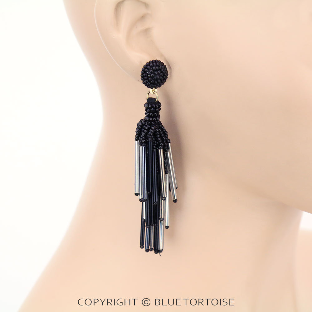 Seed Bead Fringe Stud Earrings - Image 2