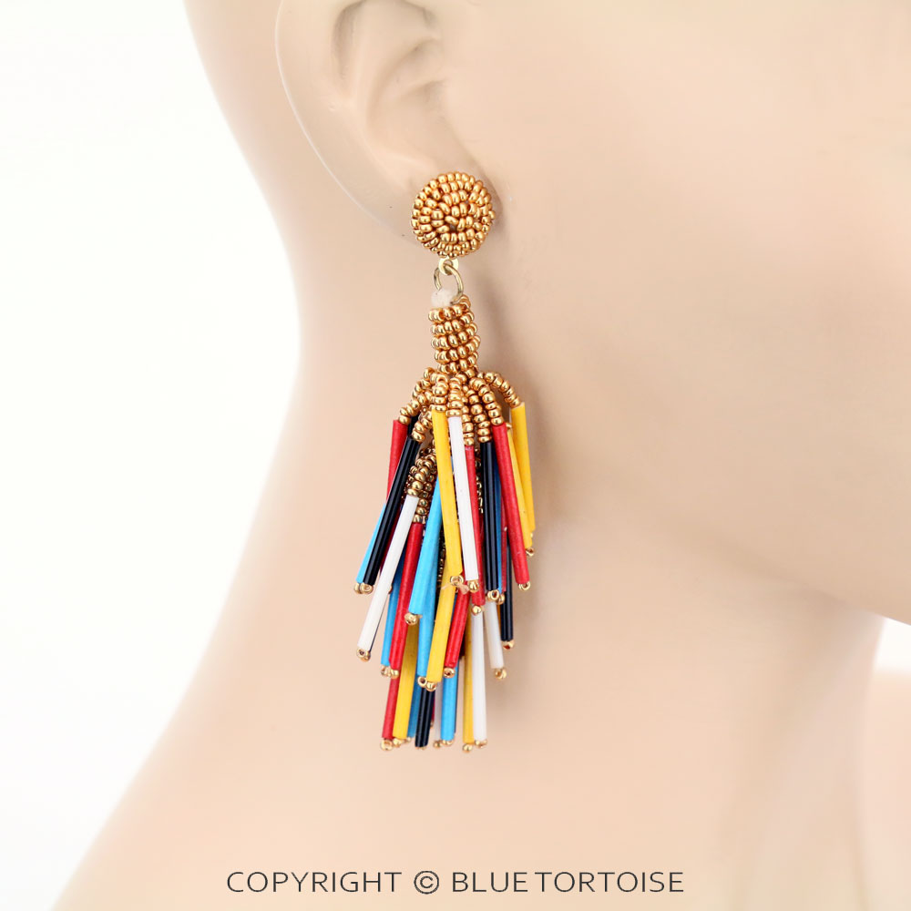 Seed Bead Fringe Stud Earrings - Image 2