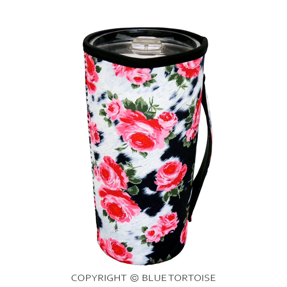 Cow Fur Roses Tumbler Drink Sleeve/Cooler