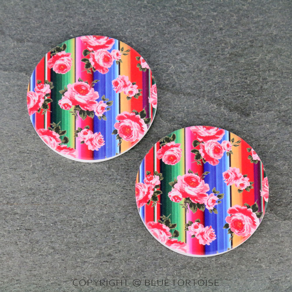 Serape Roses Absorbent Ceramic Car Coasters