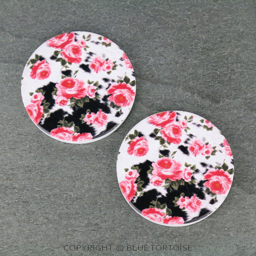 Cow Fur Roses Absorbent Ceramic Car Coasters
