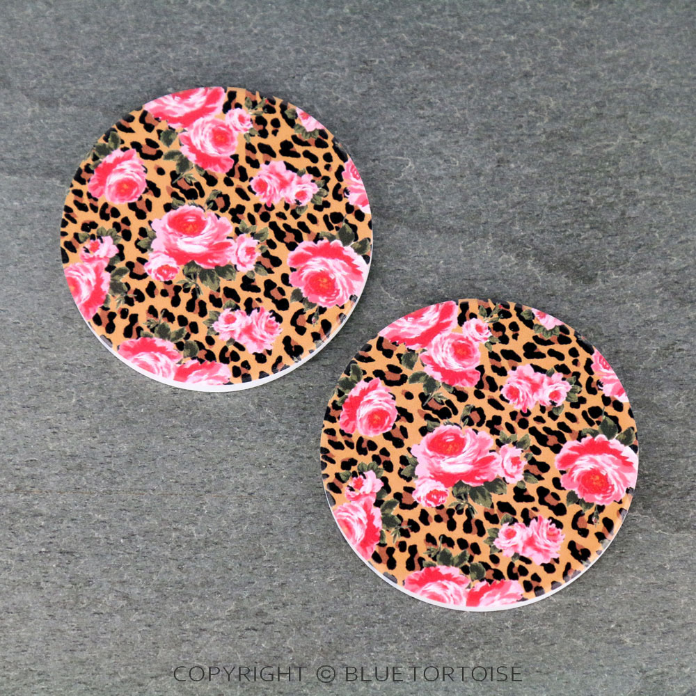 Leopard Roses Absorbent Ceramic Car Coasters