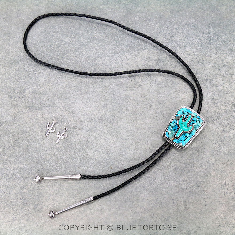 Western Cactus Bolo Necklace Set