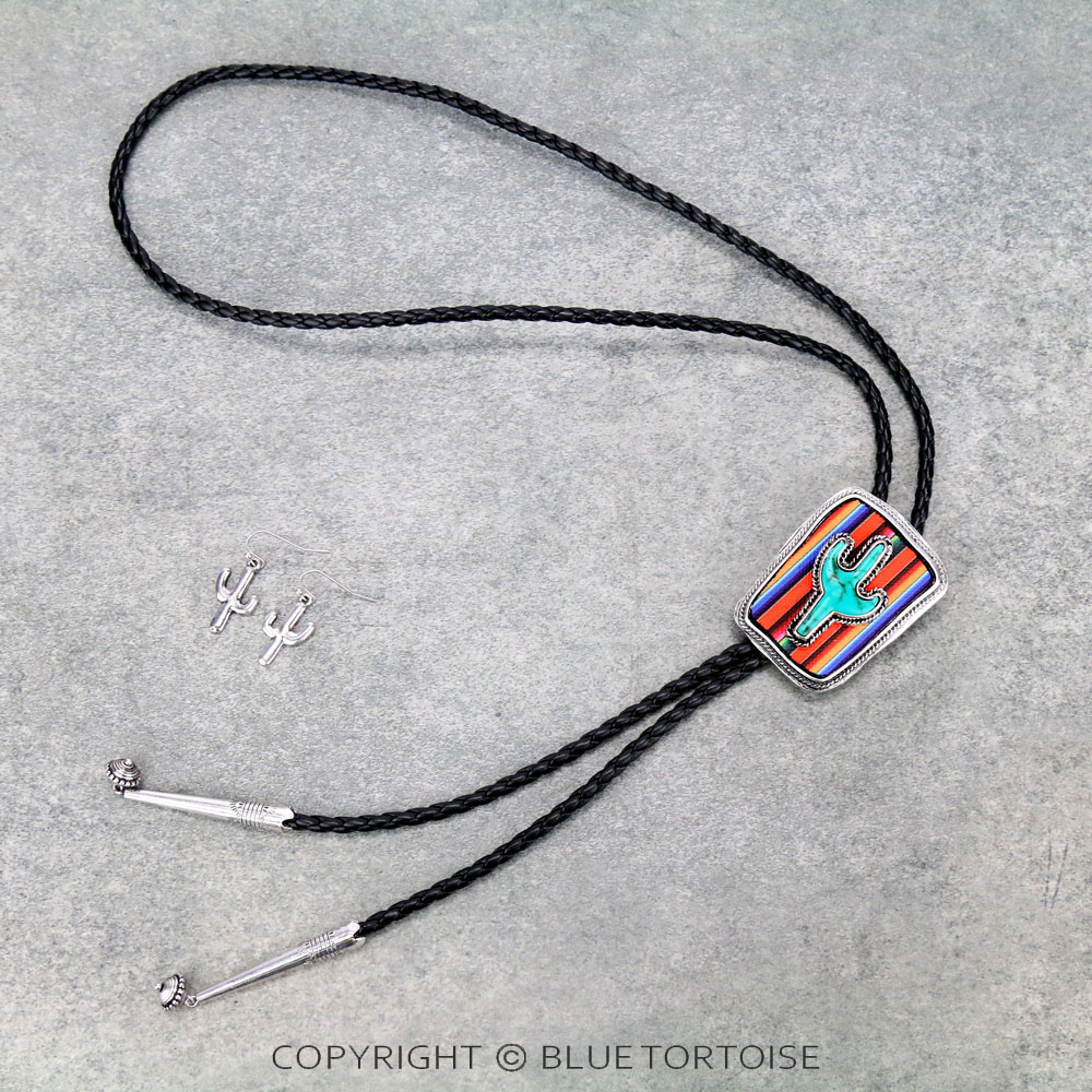 Western Cactus Bolo Necklace Set