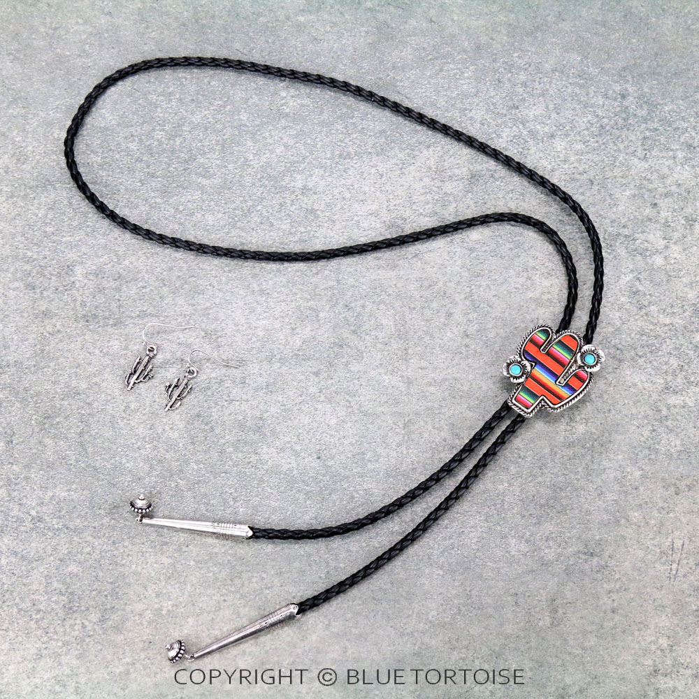 Western Cactus Bolo Necklace Set