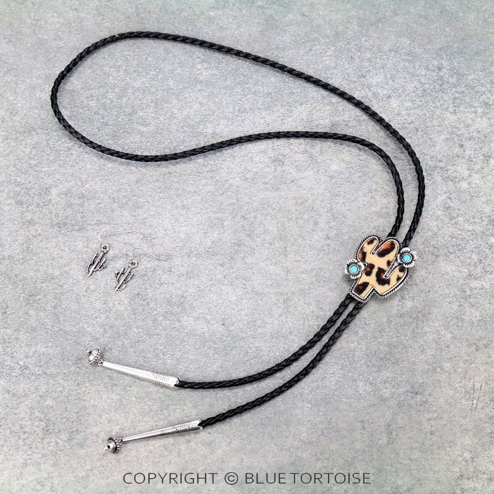 Western Cactus Bolo Necklace Set