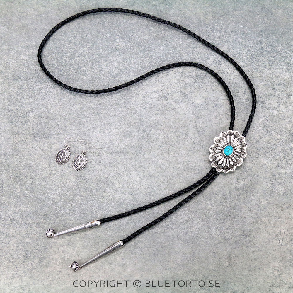 Western Concho Bolo Necklace Set