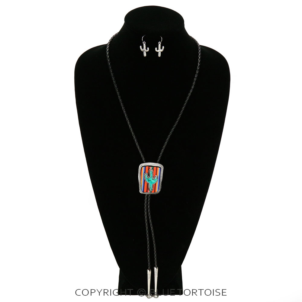 Western Cactus Bolo Necklace Set - Image 2