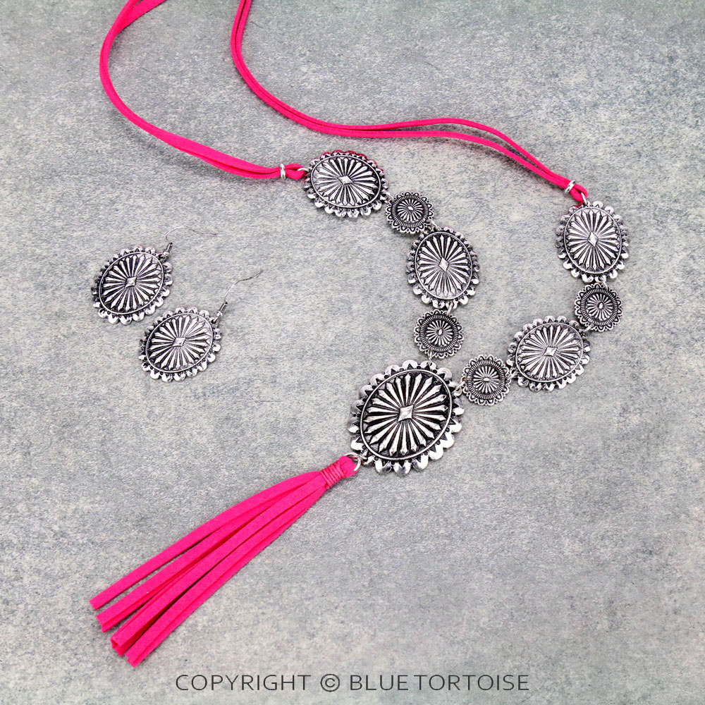 Western Concho Suede Necklace Set