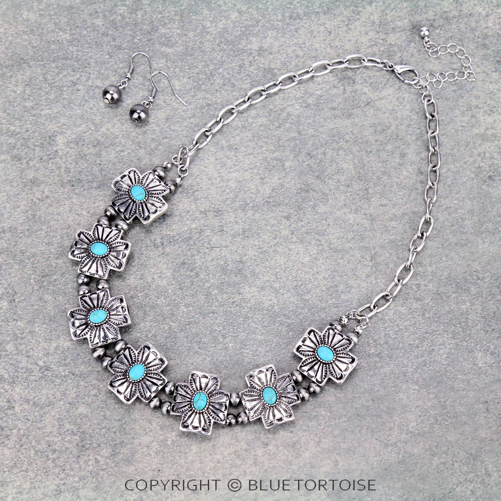 Western Cross Stone Necklace Set
