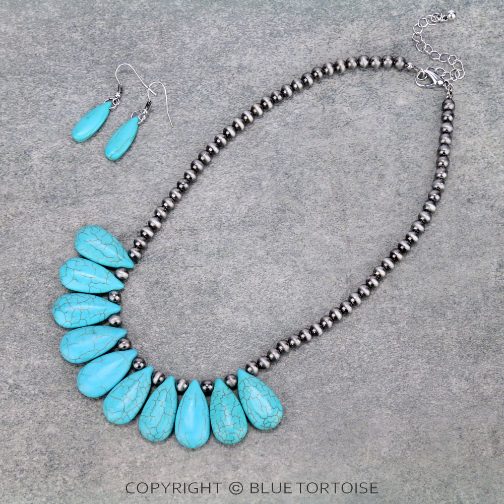 Western Metallic Pearl with Stone Necklace Set
